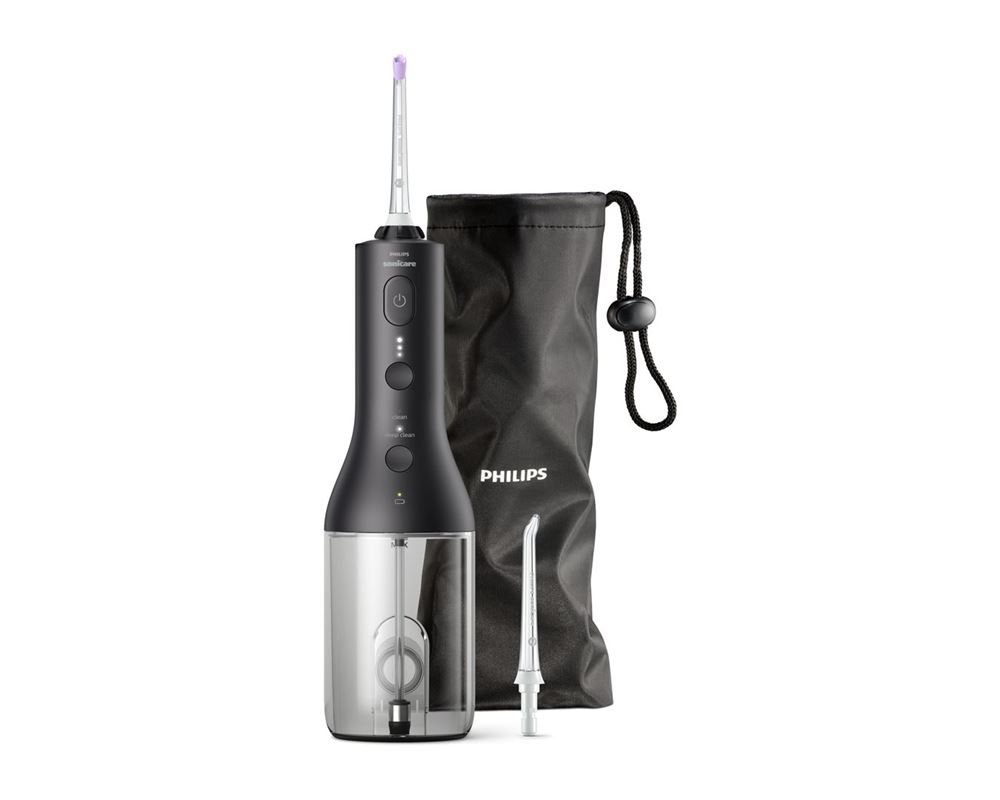 Philips Sonicare Power Flosser 3000 Munddusche Handstück Quad Stream Aufsteckdüse F3 Standard Aufsteckdüse F1 Usb-C Ladekabel Adapter schwarz
