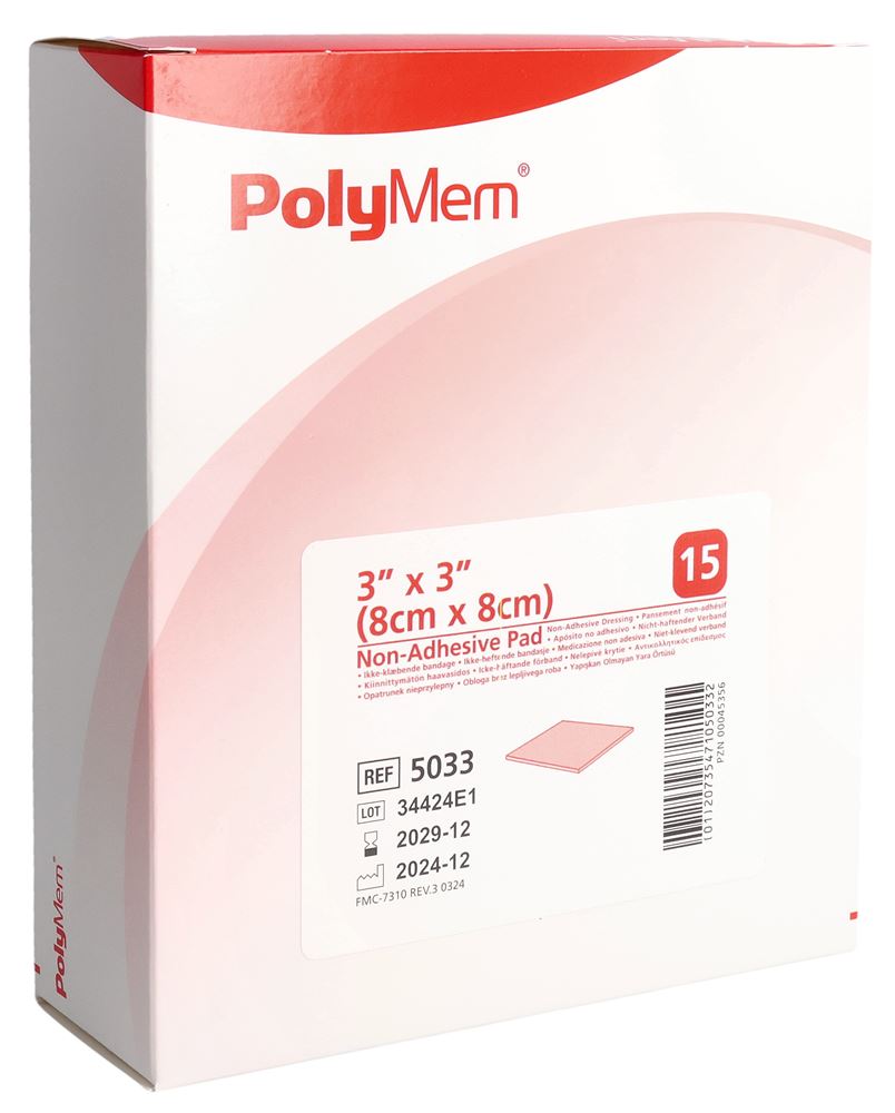 PolyMem Non Adhesive Dressing 8x8cm 15 Stk
