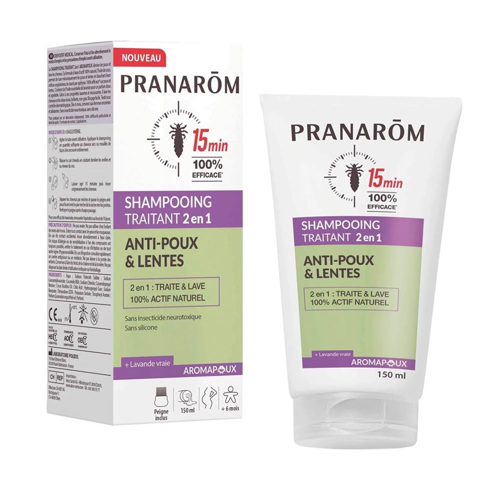 Pranarom Aromapoux 2in1 Behandlungsshampoo gegen Läuse mit Kamm Tb 150 ml