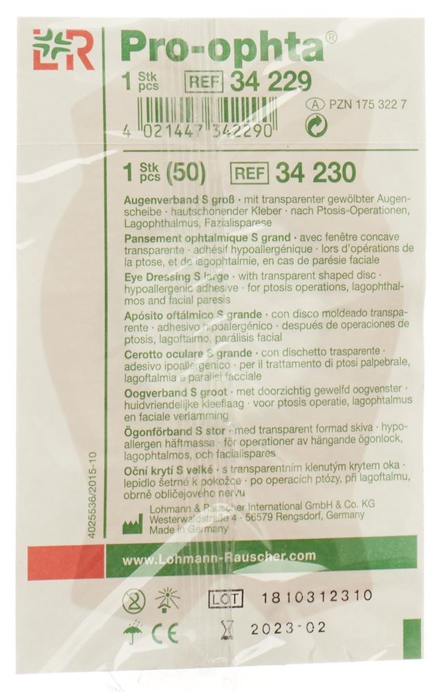 Pro-ophta Augenverband S gross durchsichtig
