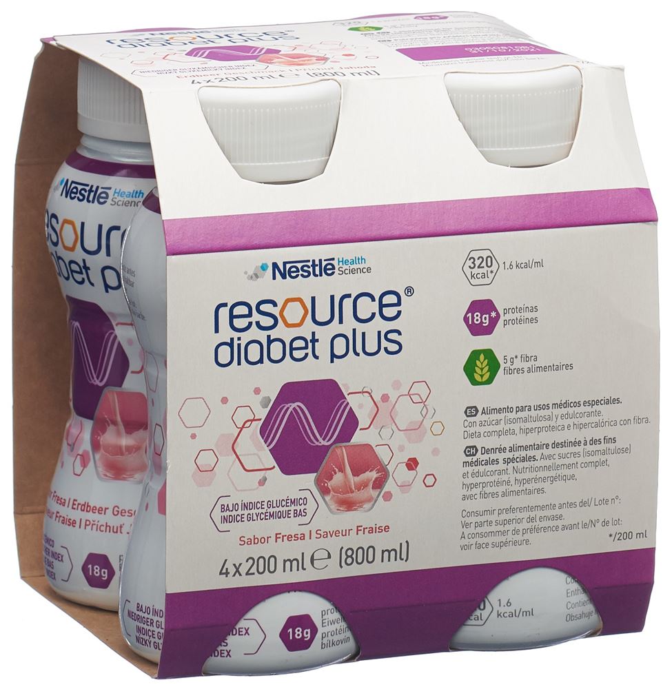Resource Diabet Plus Erdbeere 4 Fl 200 ml