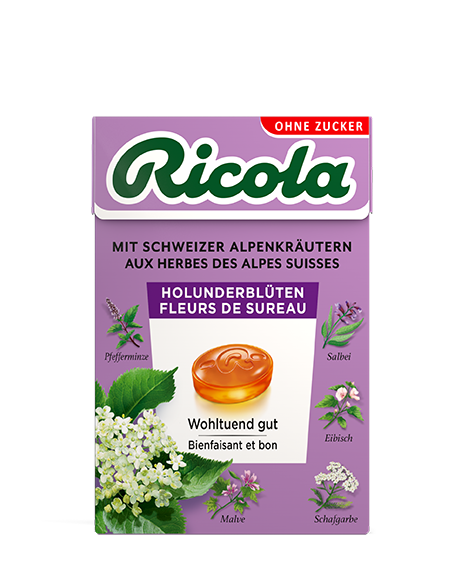 Ricola Kräuterbonbons Holunderblüten ohne Zucker mit Stevia Box 50 g
