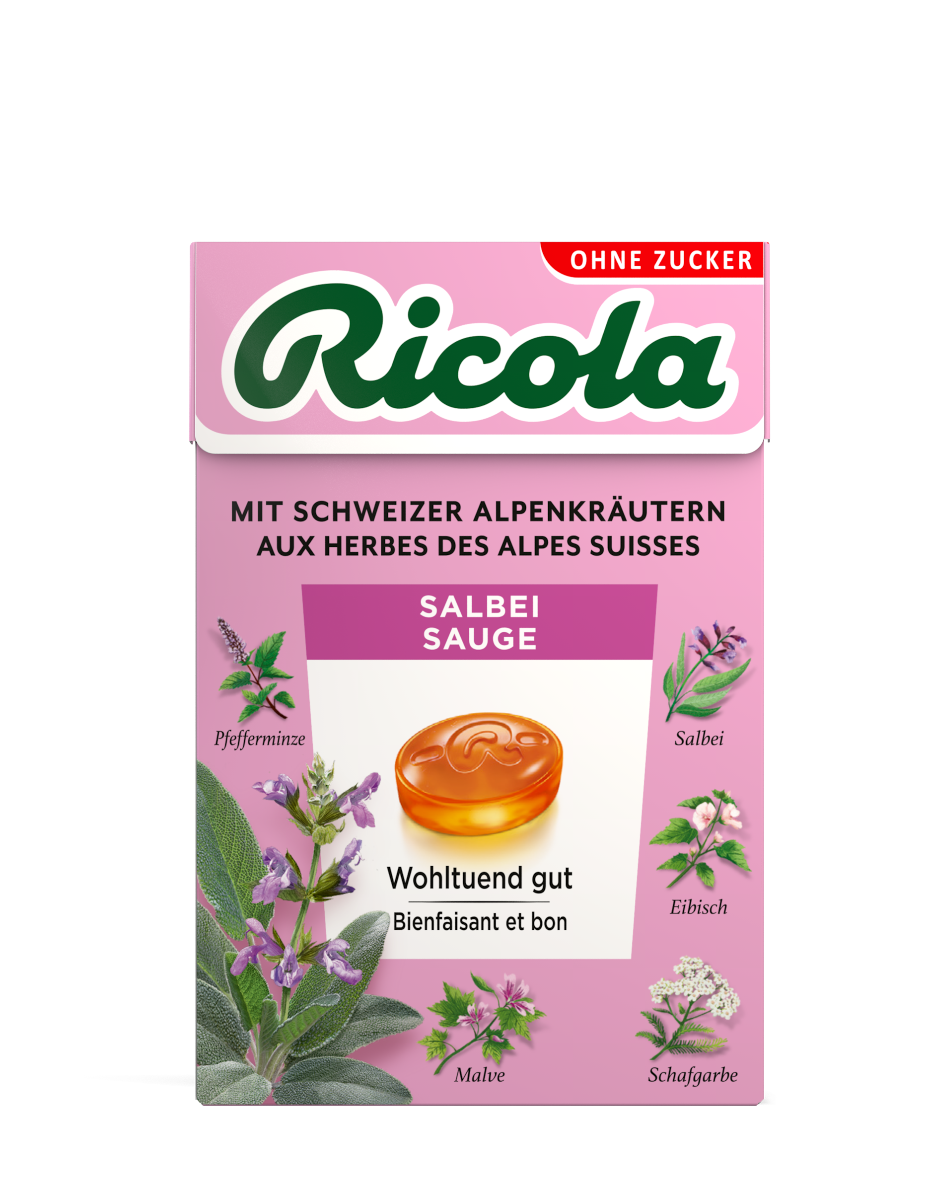 Ricola Kräuterbonbons Salbei ohne Zucker mit Stevia Box 50 g