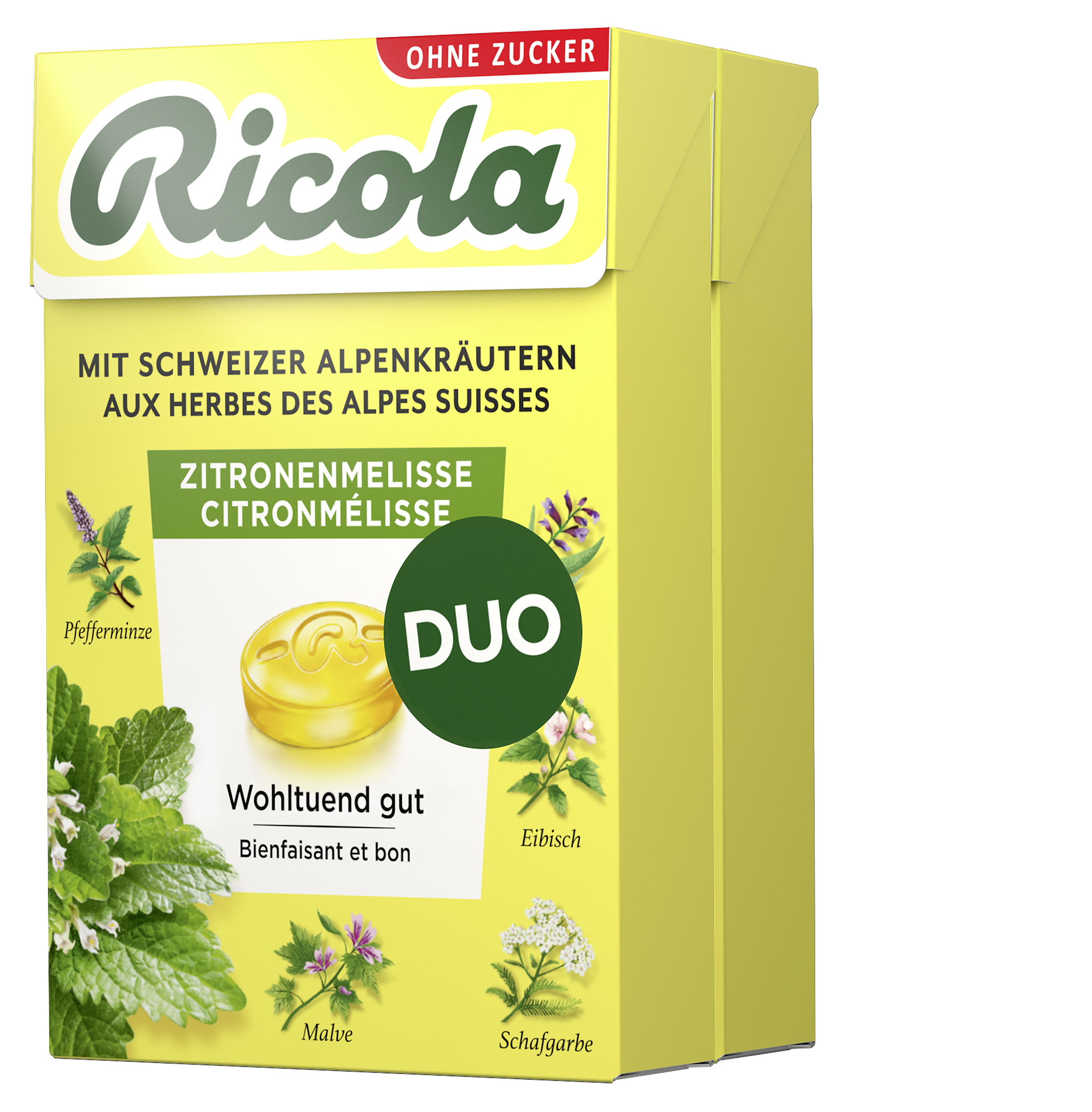 Ricola Kräuterbonbons Zitronenmelisse ohne Zucker mit Stevia 2 x 50 g
