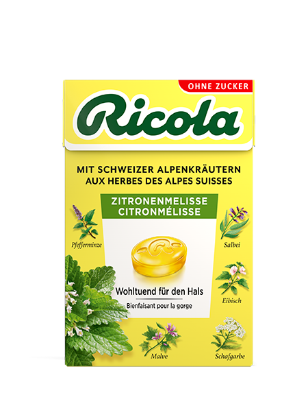Ricola Kräuterbonbons Zitronenmelisse ohne Zucker mit Stevia Box 50 g
