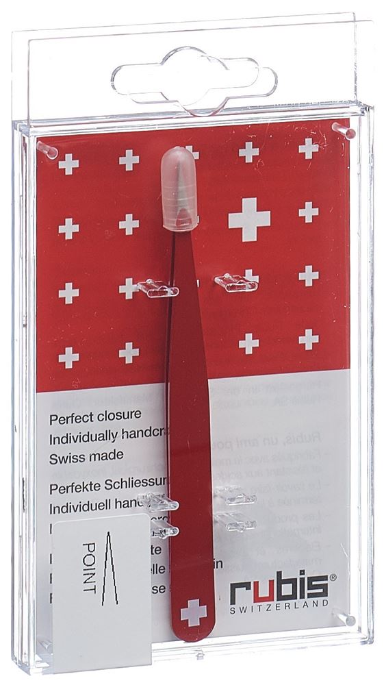 Rubis Pinzette Schweizerkreuz spitz rot Inox