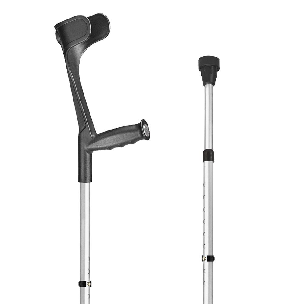 Sahag Krücken Ergo Hartgriff 76-96cm alu schwarz -140kg Clipverstellung 2 Reflektoren 1 Paar