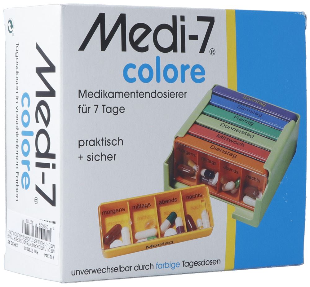 Sahag Medi-7 Medikamentendosierer 7 Tage 4 Fächer pro Tag bunt deutsch