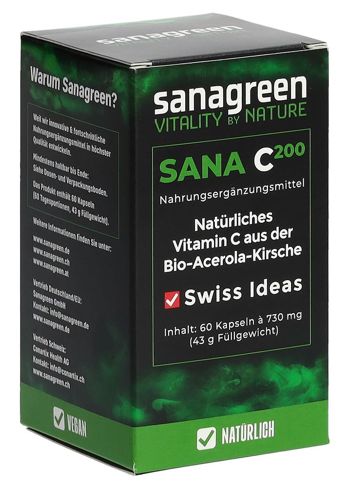 Sana C200 sanagreen Vitamin C Kaps aus Acerola Bio Glas 60 Stk