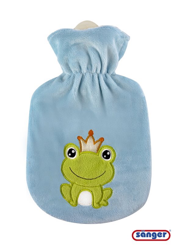 Sänger Wärmflasche aus Naturkautschuk mit Velourbezug 0.8l Froschkönig