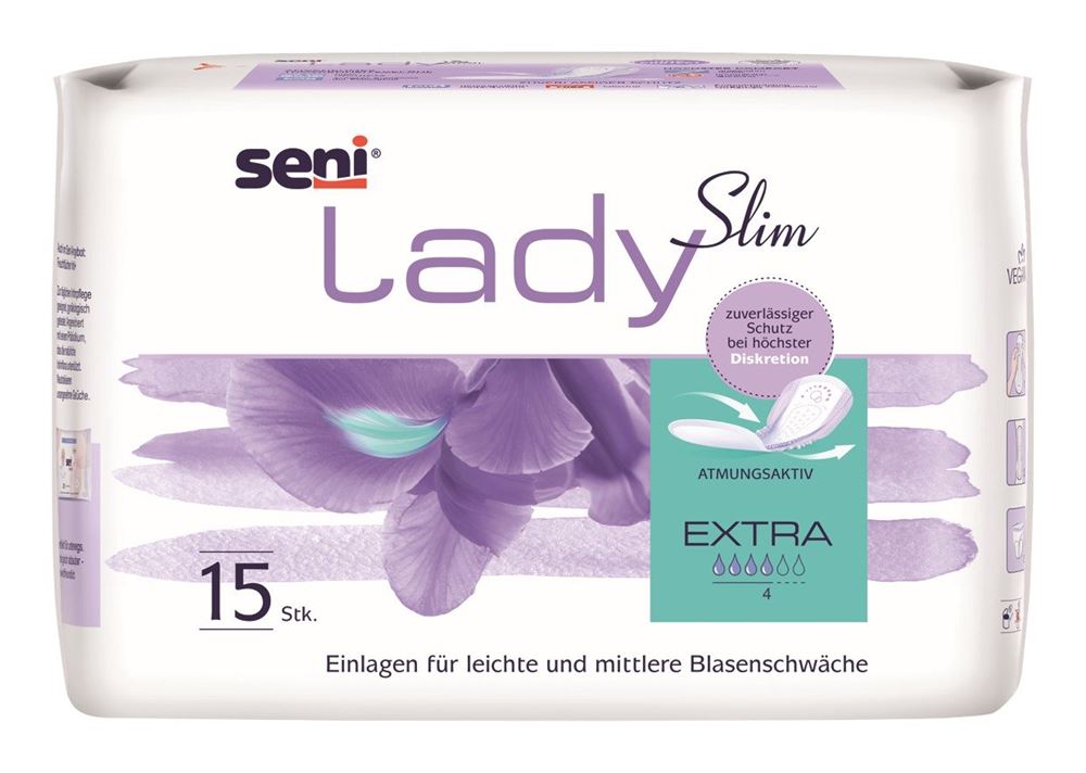 Seni Lady Slim Extra Einlage atmungsaktive anatomische 14x29.5cm 4 Tropfen 15 Stk