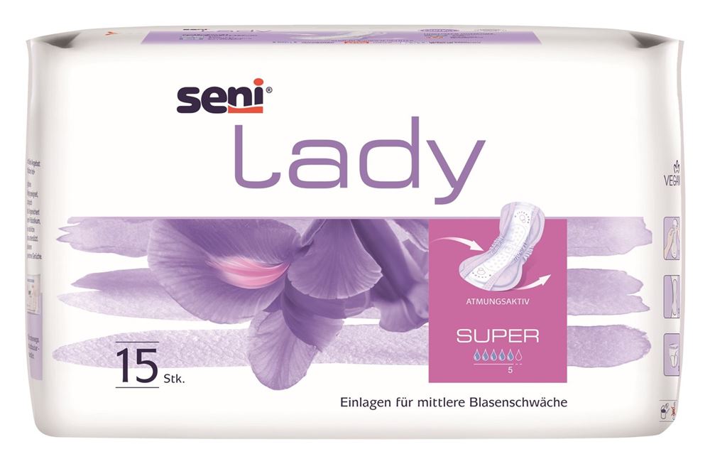 Seni Lady Super Einlage atmungsaktive anatomische 18x37cm 5 Tropfen 15 Stk