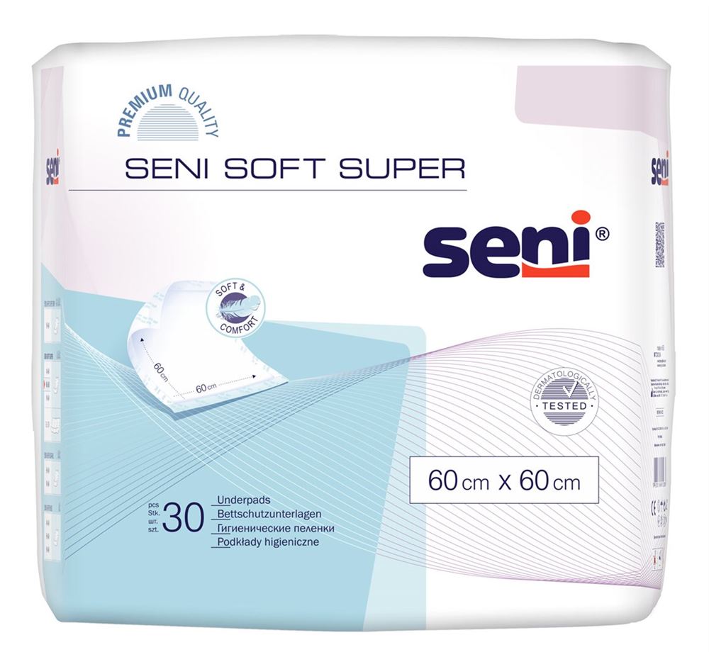 Seni Soft Super Einmal-Bettschutz 60x60cm 4 Tropfen 30 Stk