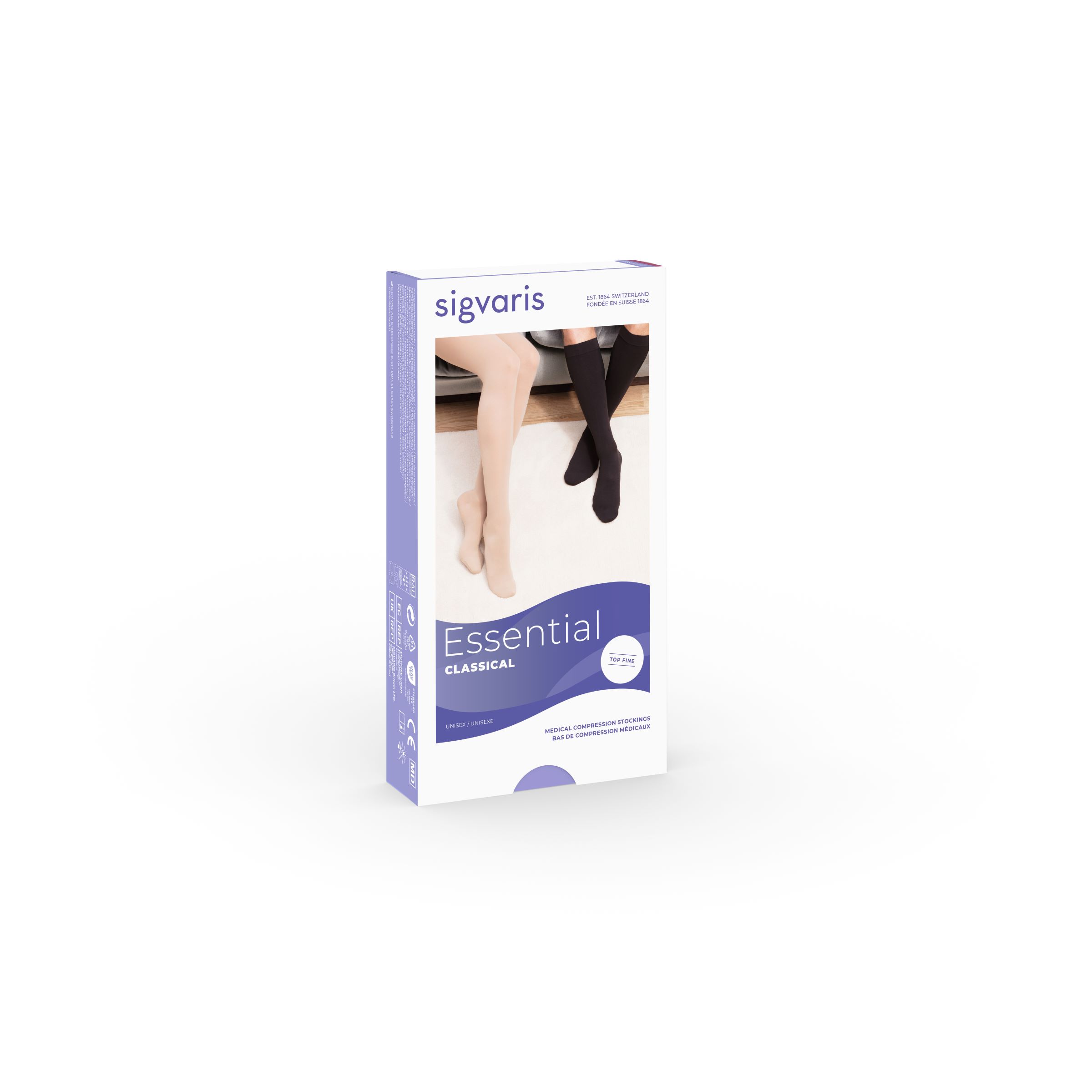 Sigvaris Essential Classical A-D Kkl2 S+ kurz offen Noppenhaftrand crispa 1 Paar