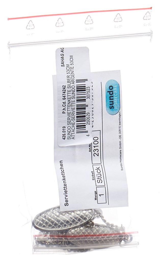 Sundo Serviettenkette 53cm silber mit Clips
