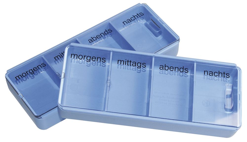 Supair Tablettendose gross 1 Tag 4 Fächer deutsch/französisch/italienisch blau