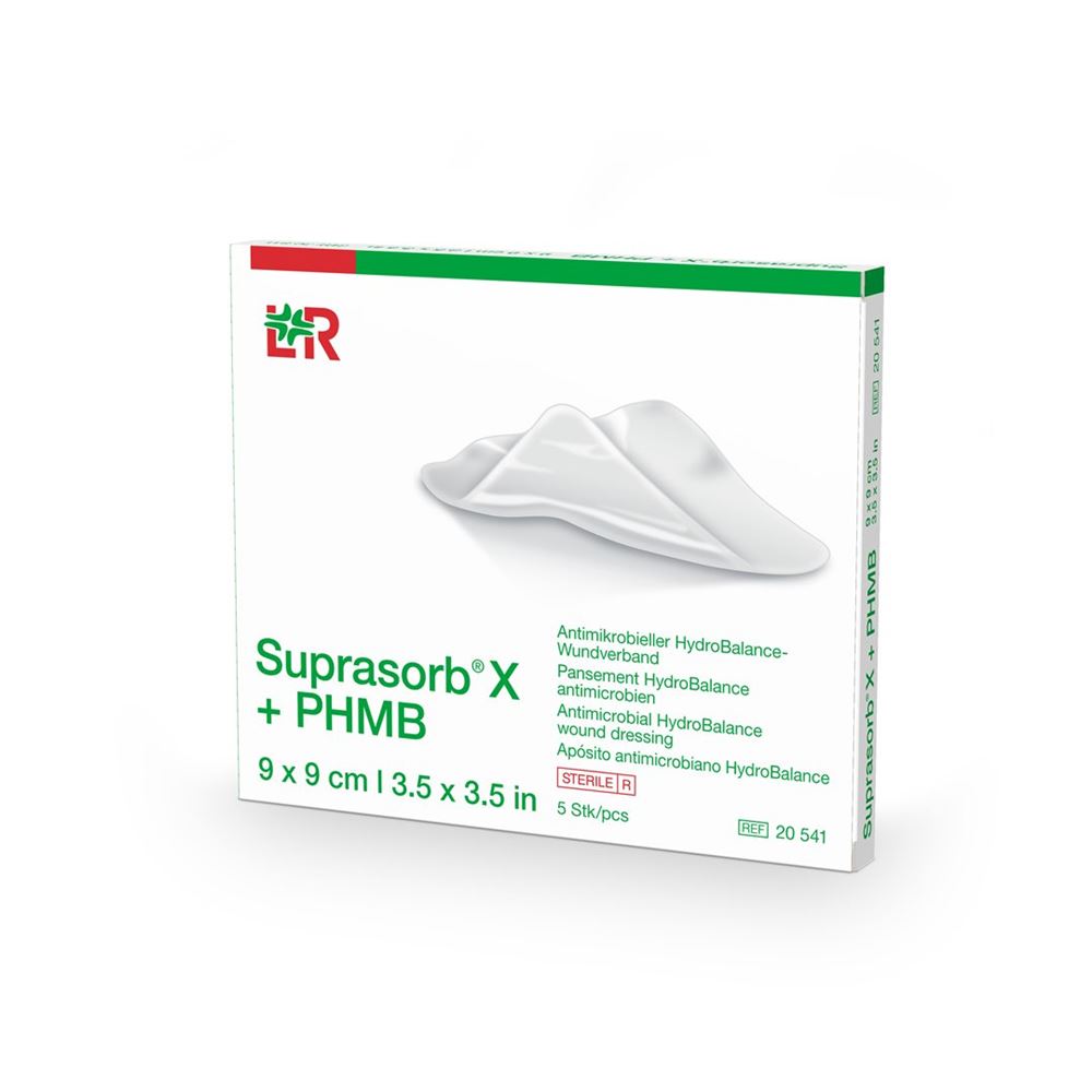 Suprasorb X + Phmb HydroBalance-Wundverband 9x9cm antimikrobiell 5 Stk