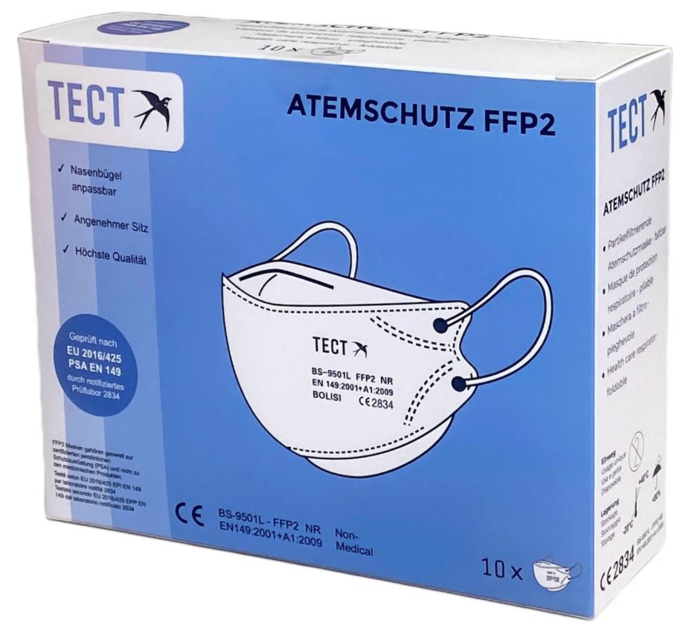 Tect Ffp2 Atemschutzmaske comfort faltbar ohne Ventil 10 Stk