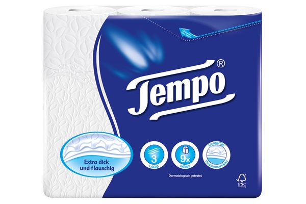Tempo Toilettenpapier Classic weiss 3lagig 160 Blatt 9 Stk