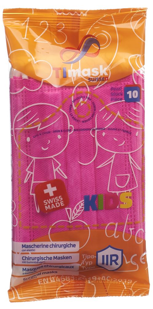 TImask Einweg-Medizinmaske Typ IIR Kids fuchsia 10 Stk