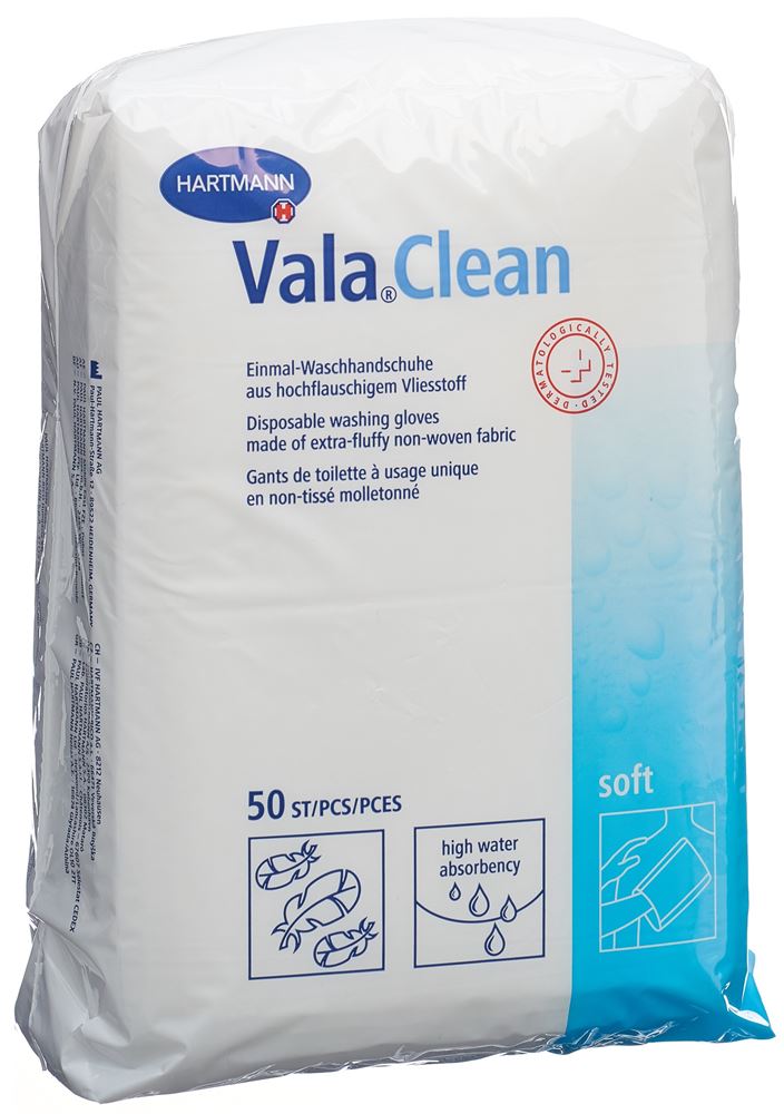 Valaclean Soft Einmal Waschhandschuh 15.5×22.5cm 50 Stk