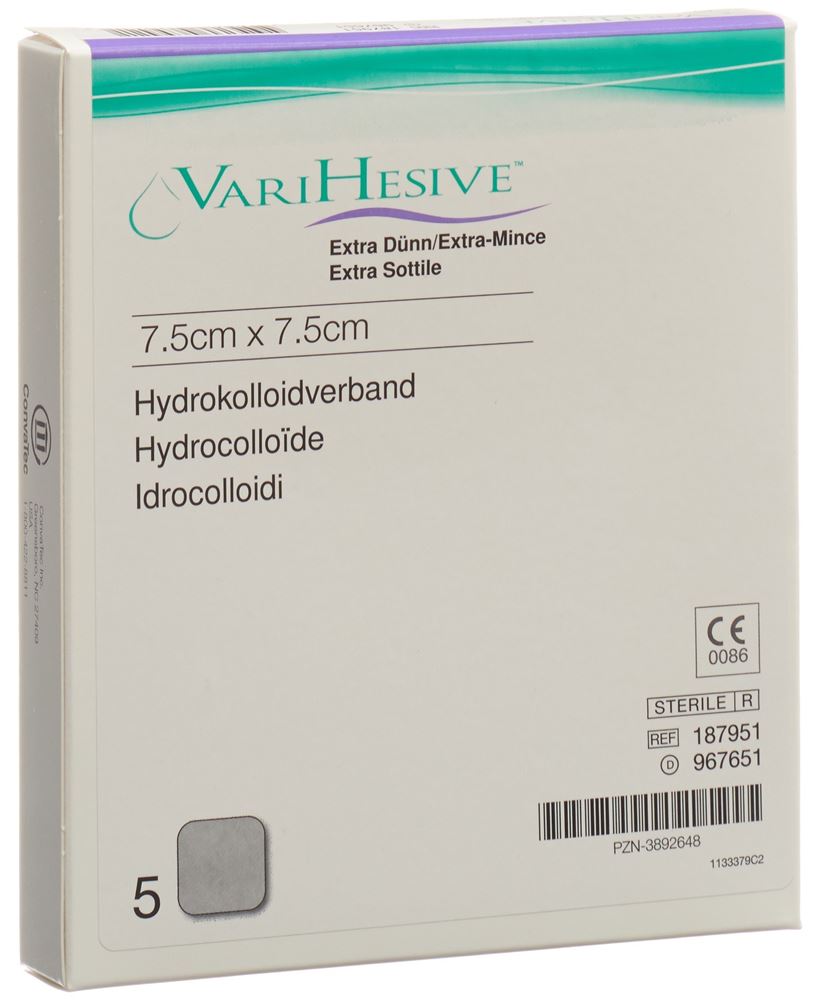 Varihesive Verband 7.5×7.5cm extra dünn 5 Stk