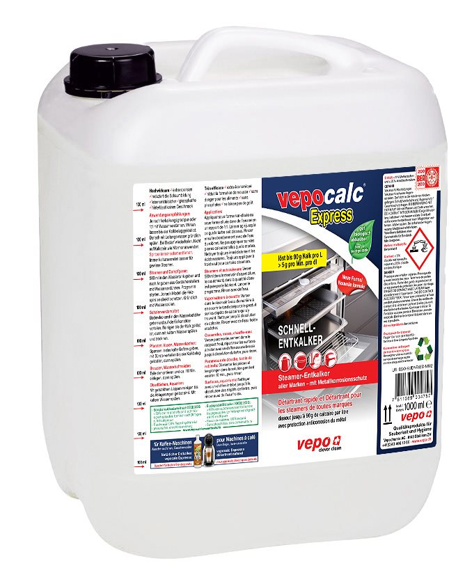 Vepocalc Express Steamer Schnell Entkalker speziell für Steamers und Dampfgarer Kanister 10 lt