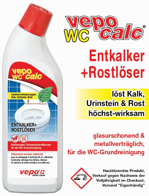Vepocalc WC-Entkalker + Rostlöser Urinsteinentferner maximal wirksam metallverträglich Fl 750 ml