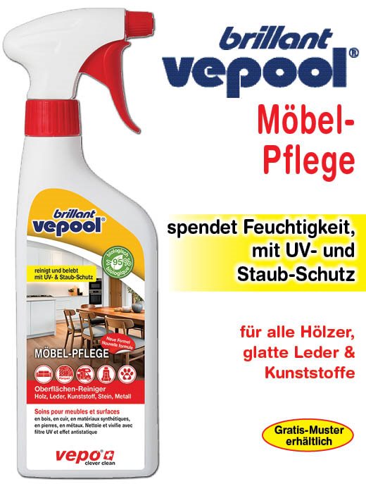 Vepool Brillant Möbelpflege für Hölzer Leder Kunstoffe mit UV- und Staubschutz Vapo 500 ml