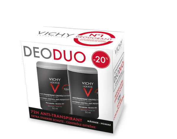 Vichy Homme Deo Anti-Transpirant 72H Duo -20% 2 Roll-on 50 ml