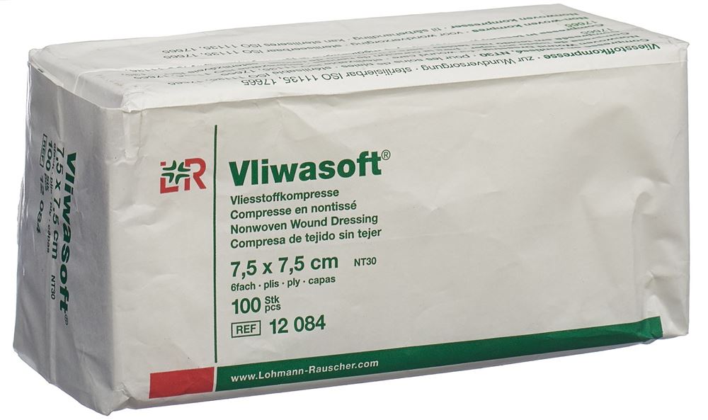 Vliwasoft Vliesstoffkompressen 7.5X7.5Cm 6-Lagig Beutel 100 Stück