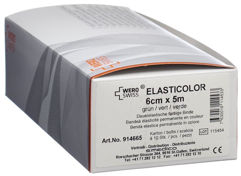 Wero Swiss Elasticolor Elastische Binde 5mx6cm grün 10 Stk
