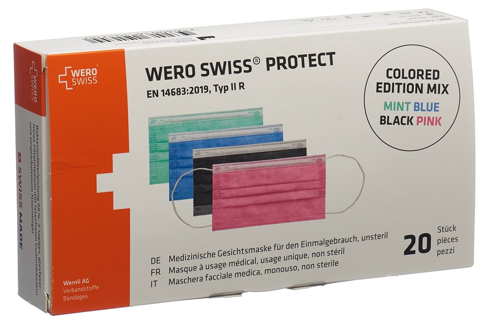Wero Swiss Protect Maske Typ IIR farbig Mix Box 20 Stk