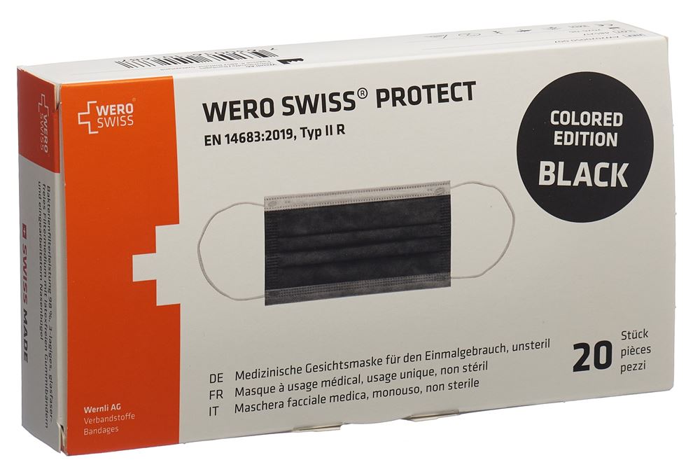 Wero Swiss Protect Maske Typ IIR schwarz Box 20 Stk