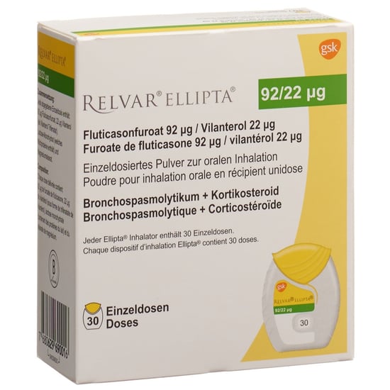 Relvan RELVAR ELLIPTA Inh Plv 92mcg/22mcg 30 Dos | Online bestellen