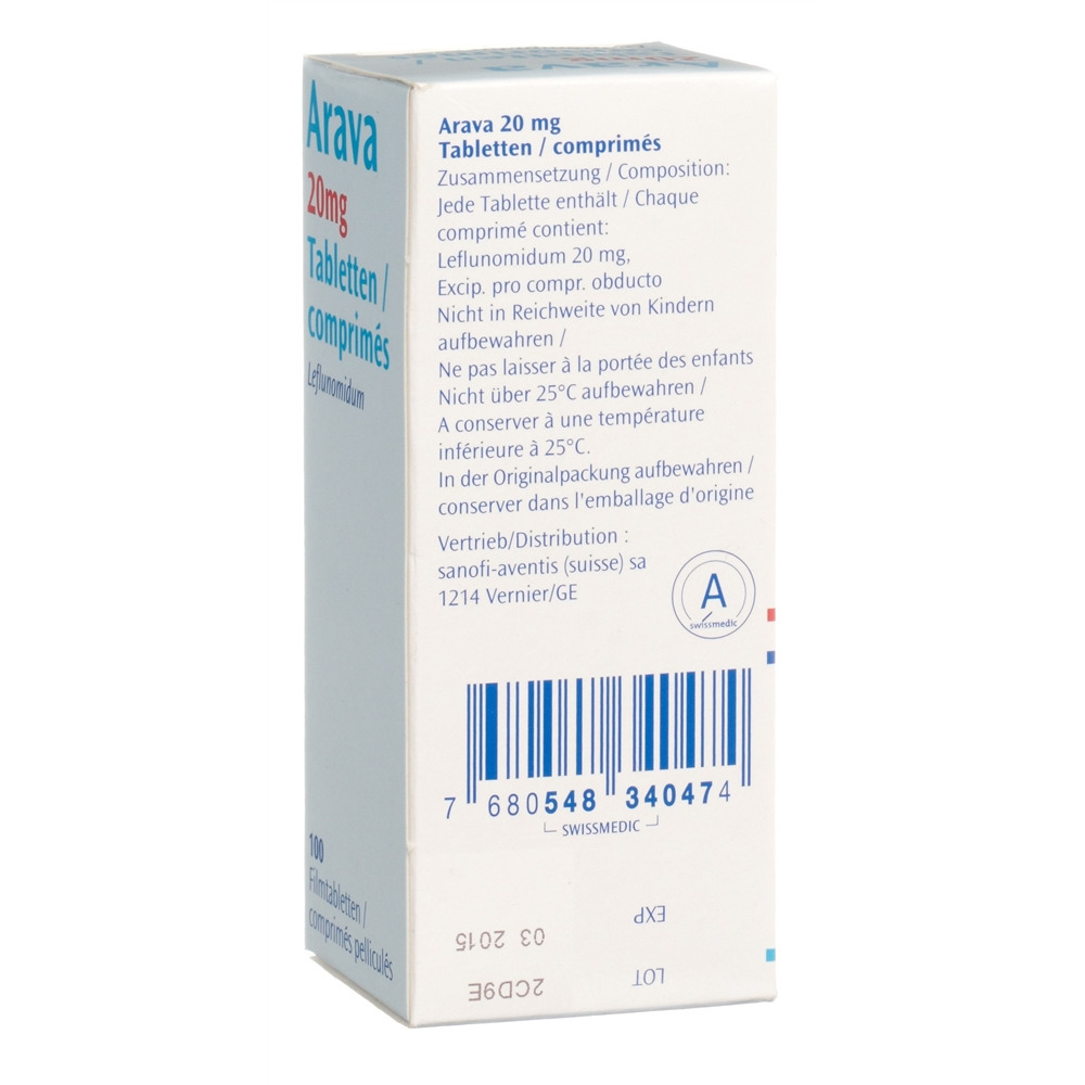 Arava cpr pell 20 mg bte 100 pce, image 2 sur 2