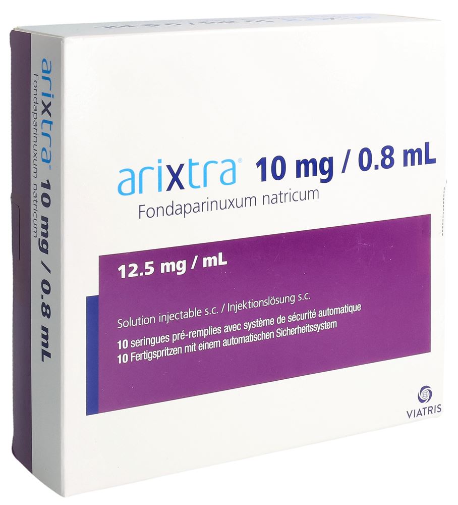ARIXTRA Inj Lös 10 mg/0.8ml Fertspr 0.8 ml, Hauptbild ARIXTRA Inj Lös 10 mg/0.8ml Fertspr 0.8 ml, Hauptbild