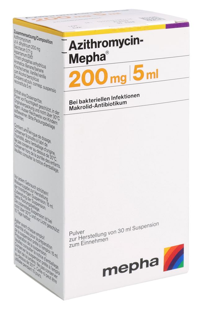 AZITHROMYCINE Mepha 200 mg/5ml, Hauptbild AZITHROMYCINE Mepha 200 mg/5ml, Hauptbild