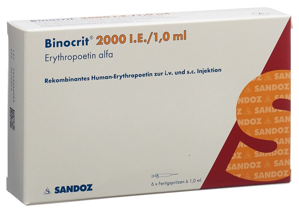 BINOCRIT Inj Lös 2000 IE/ml Fertspr 1 ml, Hauptbild