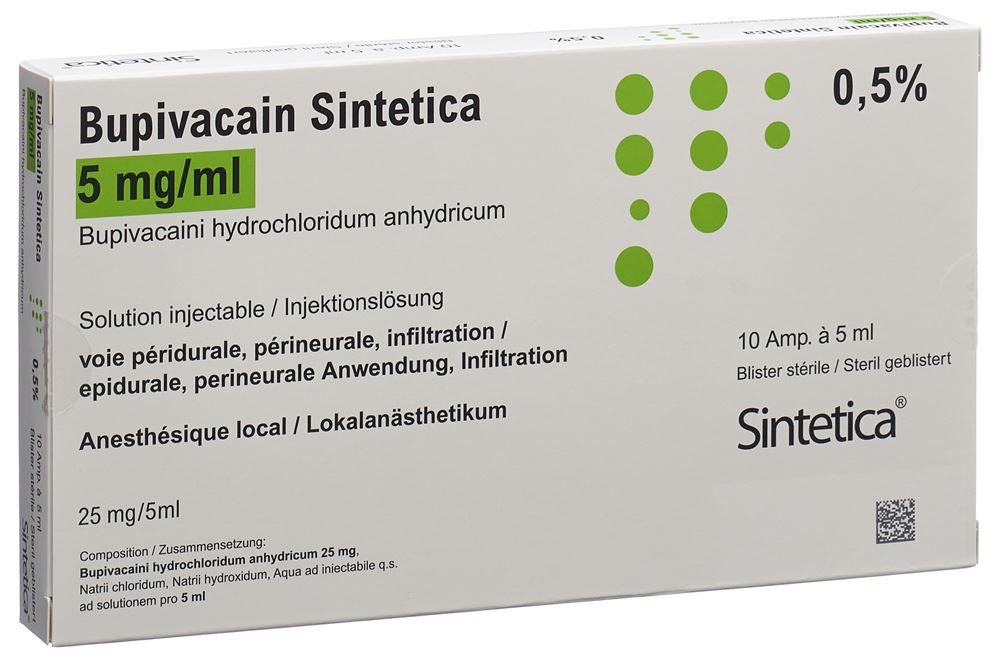 BUPIVACAINE Sintetica sol inj 25 mg/5ml en blister stérile amp 5 ml ...