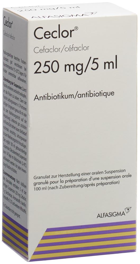 CECLOR gran 250 mg/5ml pour la préparaton d'une suspension orale fl 100 ml, image principale