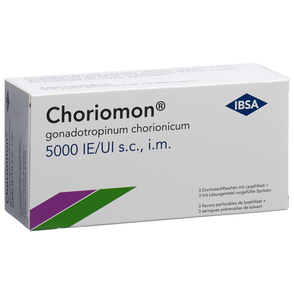 CHORIOMON subst sèche 5000 IE avec solvant 1 ml (seringue préremplie) flac 3 pce