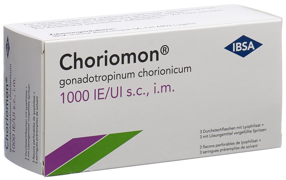 CHORIOMON Trockensub 1000 IE mit Solvens 1 ml (Fertigspritze) Durchstf 3 Stk, Hauptbild