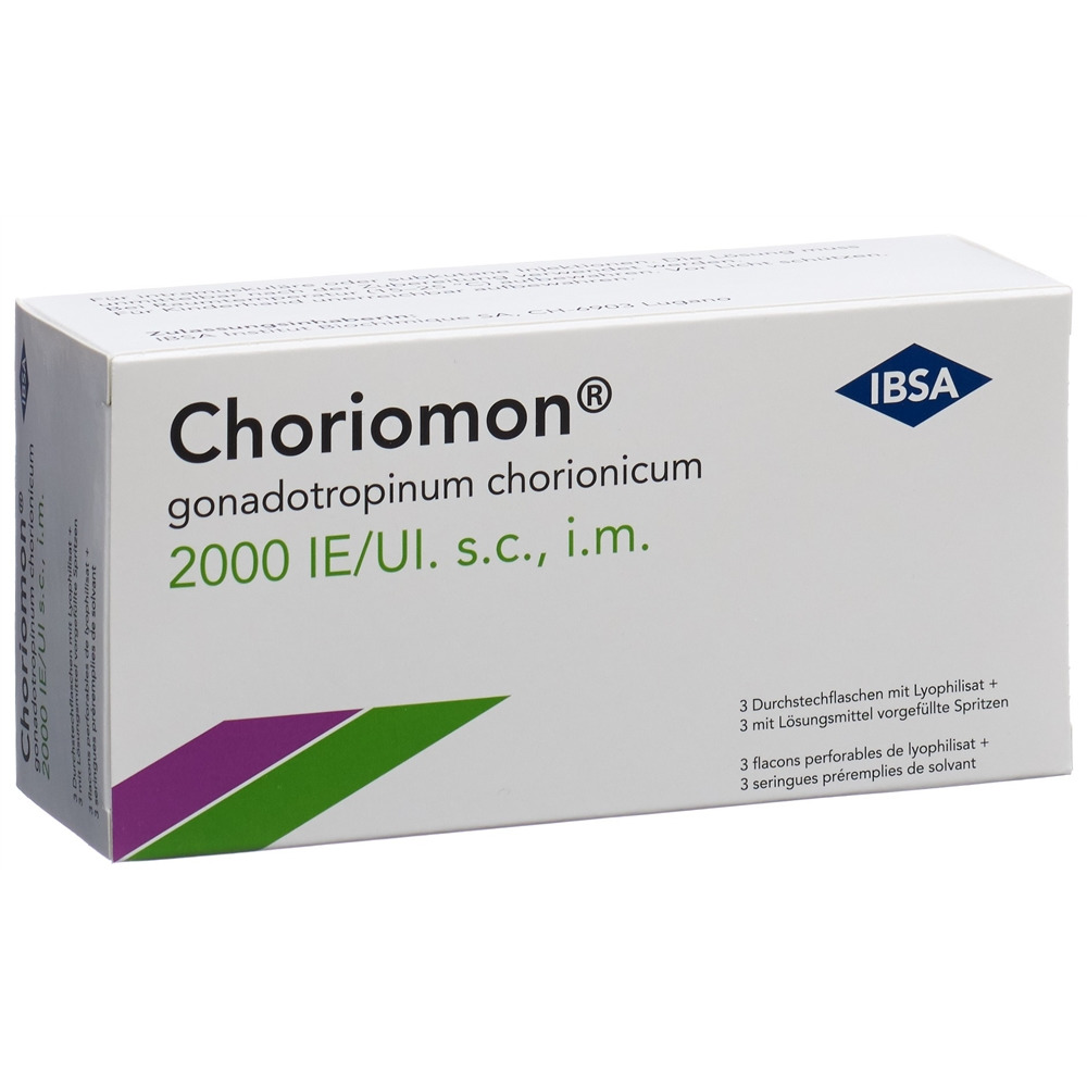 CHORIOMON Trockensub 2000 IE mit Solvens 1 ml (Fertigspritze) Durchstf 3 Stk, Hauptbild