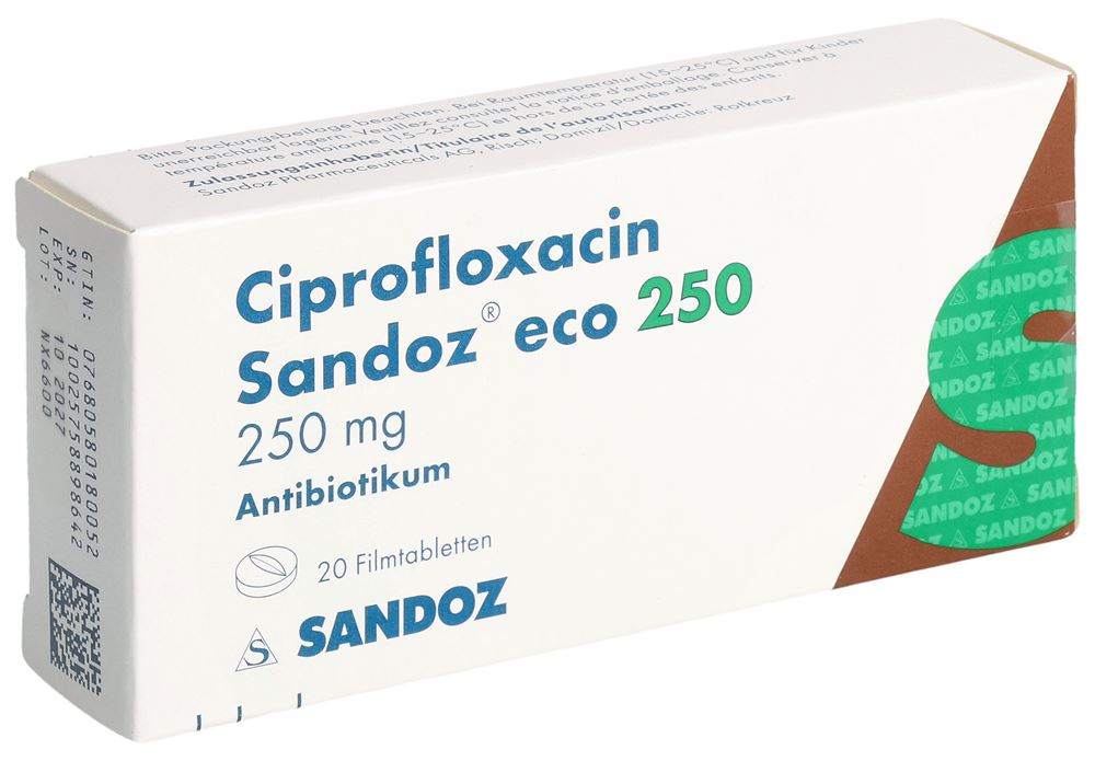CIPROFLOXACINE Sandoz eco 250 mg, image principale CIPROFLOXACINE Sandoz eco 250 mg, image principale