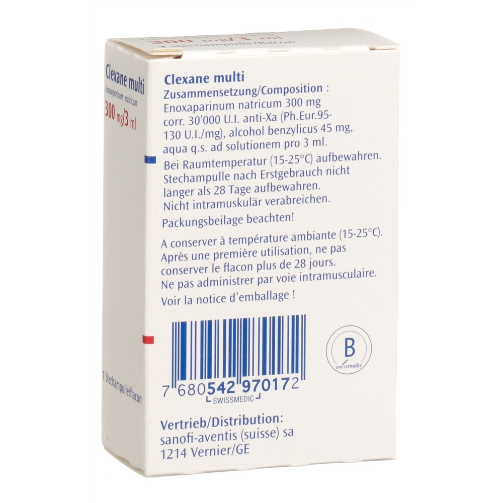 CLEXANE sol inj 300 mg/3ml flac 3 ml, image 2 sur 2