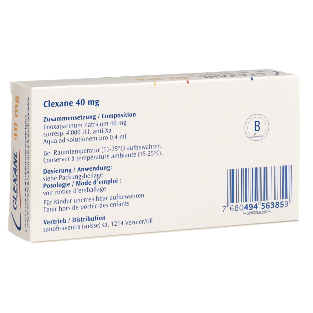 CLEXANE sol inj 40 mg/0.4ml ser pré 0.4 ml, image 2 sur 2