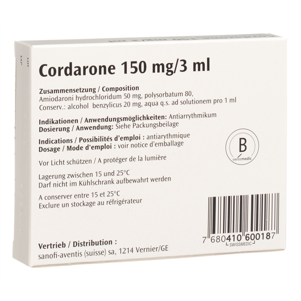 CORDARONE sol inj 150 mg/3ml amp 3 ml, image 2 sur 2