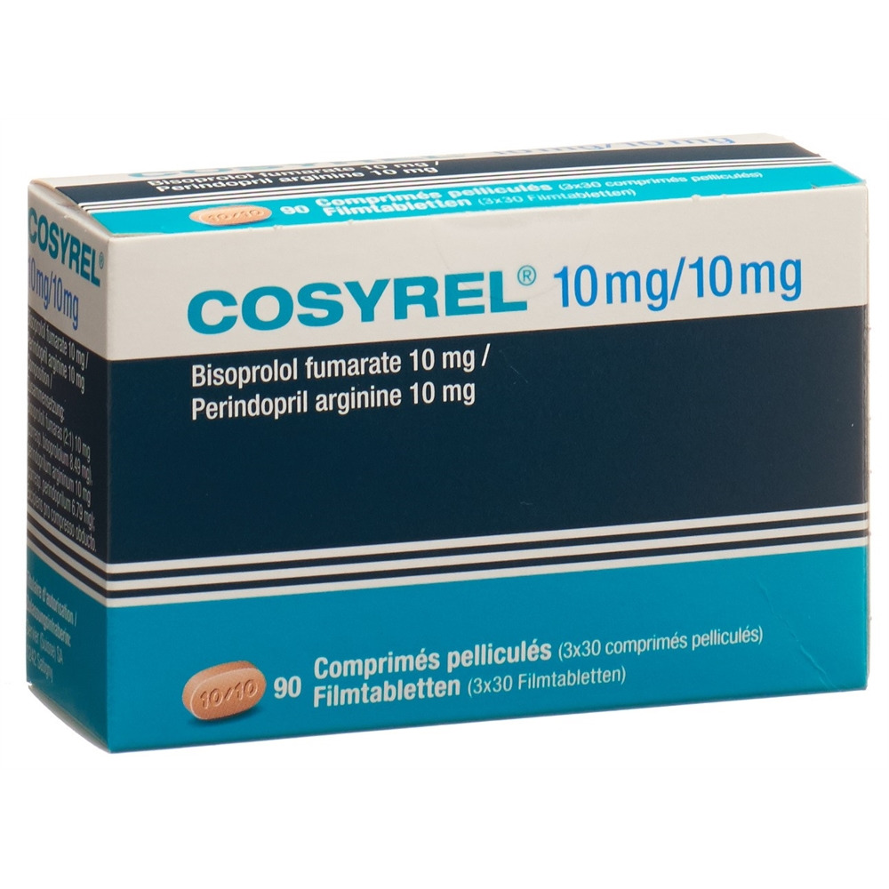 COSYREL cpr pell Bisoprolol fumarate 10mg/Périndopril arginine 10mg bte 30 pce, image principale