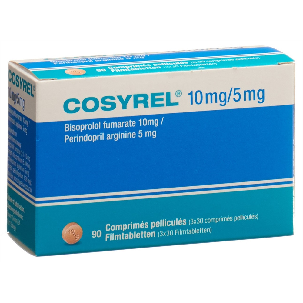 COSYREL cpr pell Bisoprolol fumarate 10mg/Périndopril arginine 5mg bte 30 pce, image principale